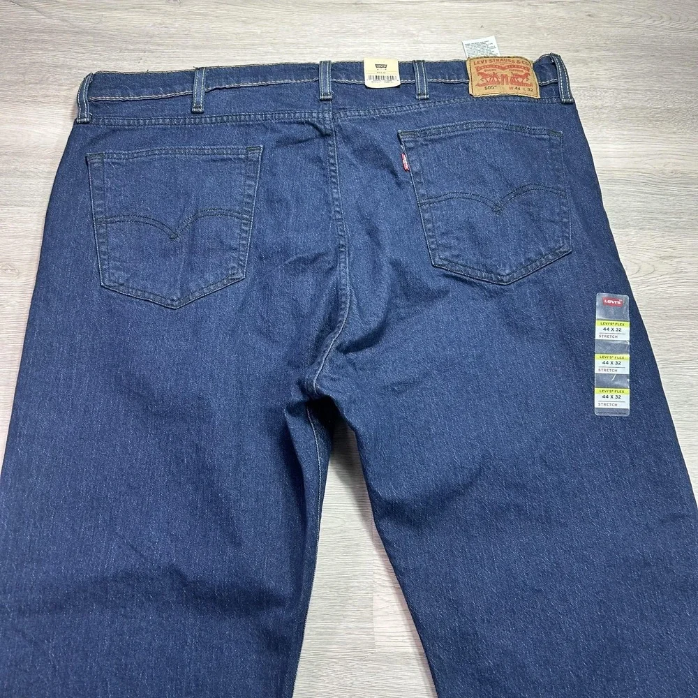 NEW Levis 505 Jeans‎ Mens 44x32 Blue Regular Straight Flex Denim Big & Tall